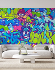 Papier peint graffiti - fresque de street art bleue et jaune