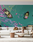 Papier peint pop art - taxis jaunes dans la ville