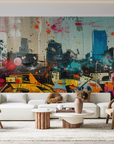 Papier peint graffiti - lettrages urbains et gratte-ciels