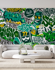 Papier peint graffiti - lettrages urbains vert et blanc
