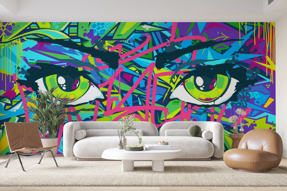 Papier peint graffiti - regard coloré style pop art