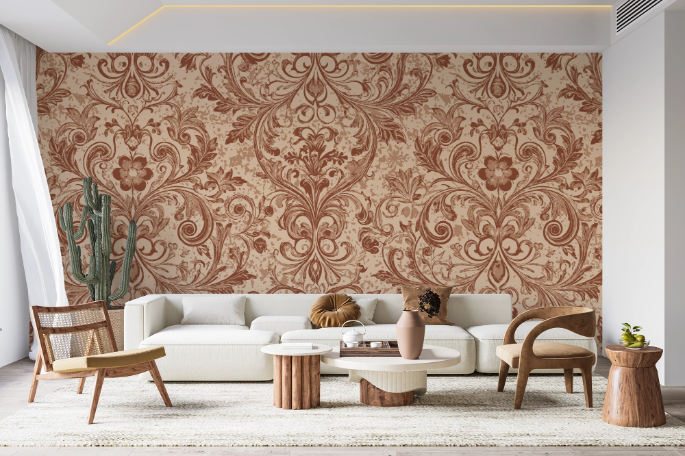 Papier peint rétro - tapisserie classique beige doré