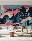 Papier peint graffiti - éclats de peinture rose et bleu