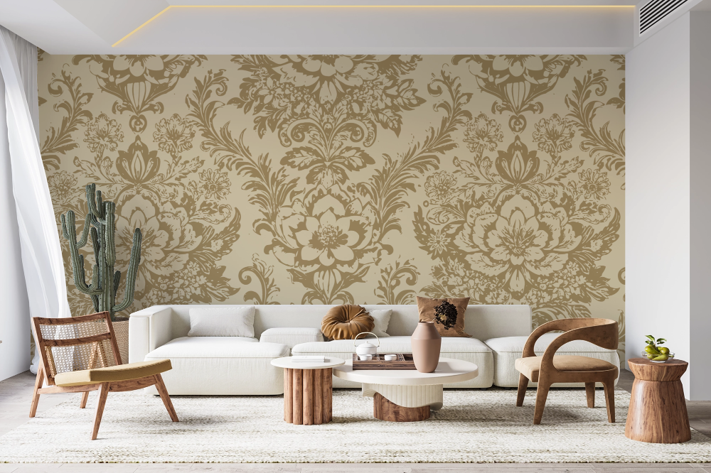 Papier peint rétro - damas classique beige clair