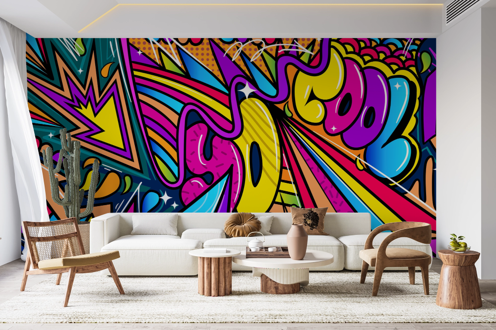 Papier peint graffiti - flèches et lettrages dynamiques multicolores