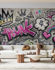 Papier peint graffiti - dessins urbains gris et rose