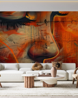 Papier peint graffiti - portrait de femme abstrait orange