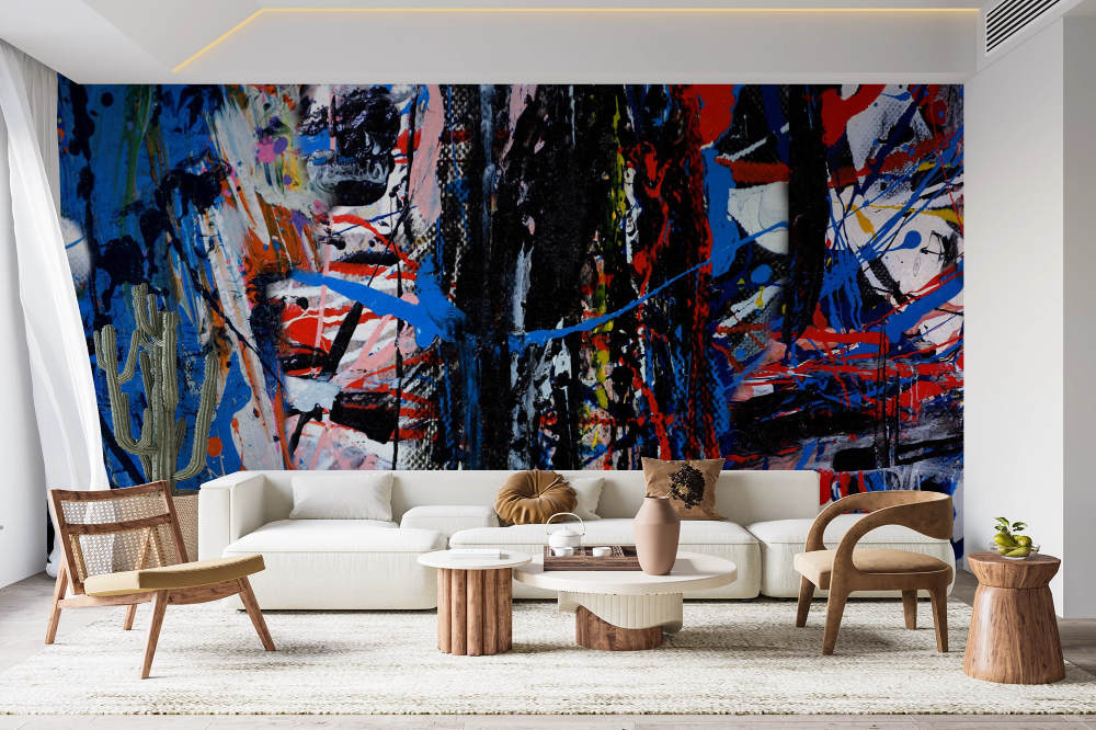Papier peint graffiti - peinture abstraite bleue et noire