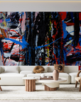 Papier peint graffiti - peinture abstraite bleue et noire