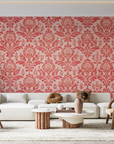 Papier peint baroque - damas classique rouge et blanc