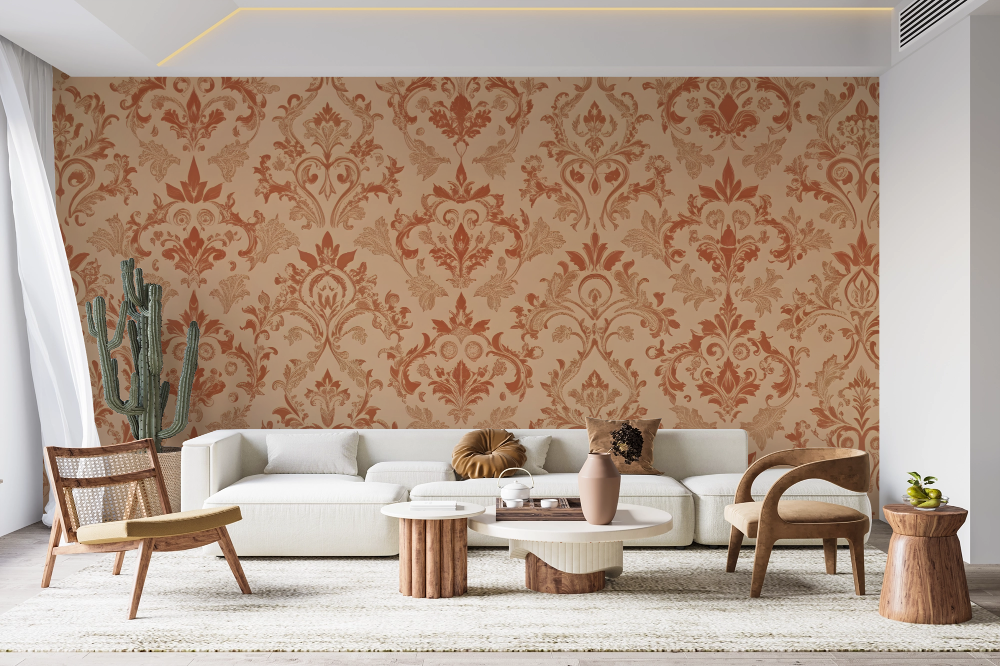 Papier peint rétro - damas classique beige doré