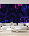 Papier peint graffiti - tags urbains bleu et violet