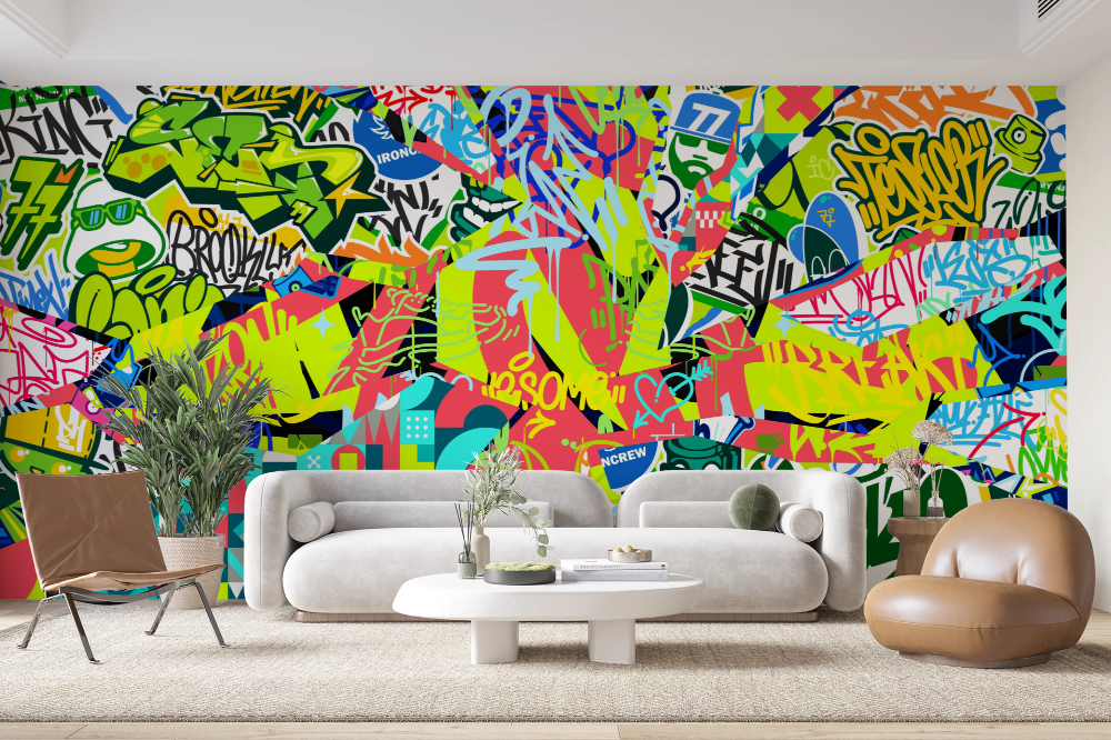 Papier peint graffiti - fresque de street art multicolore