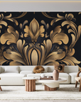 Papier peint baroque - damas classique noir et doré