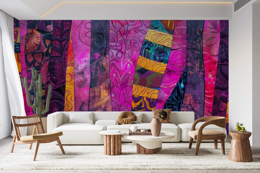 Papier peint graffiti - motifs abstraits vert et violet