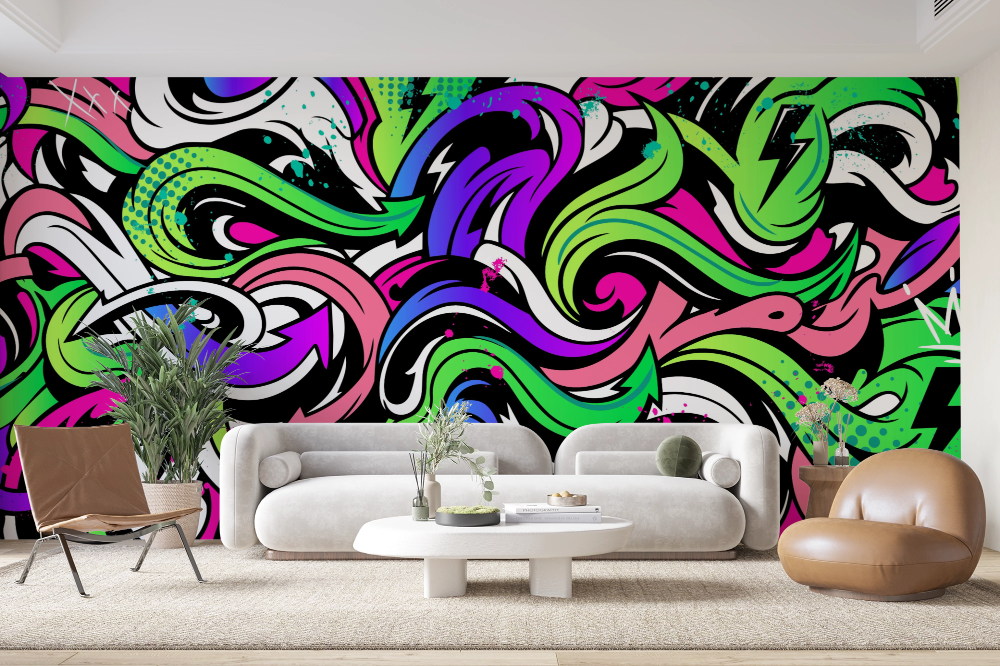 Papier peint graffiti - vagues psychédéliques multicolores
