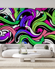 Papier peint graffiti - vagues psychédéliques multicolores
