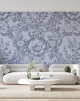 Papier peint rétro - dentelle florale bleu pastel