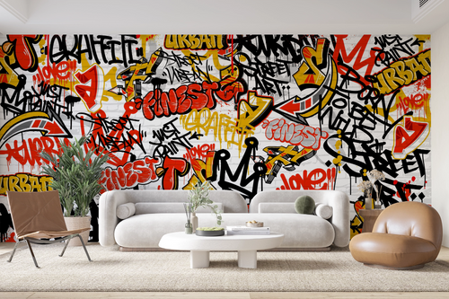 Papier peint graffiti - mur de tags multicolores