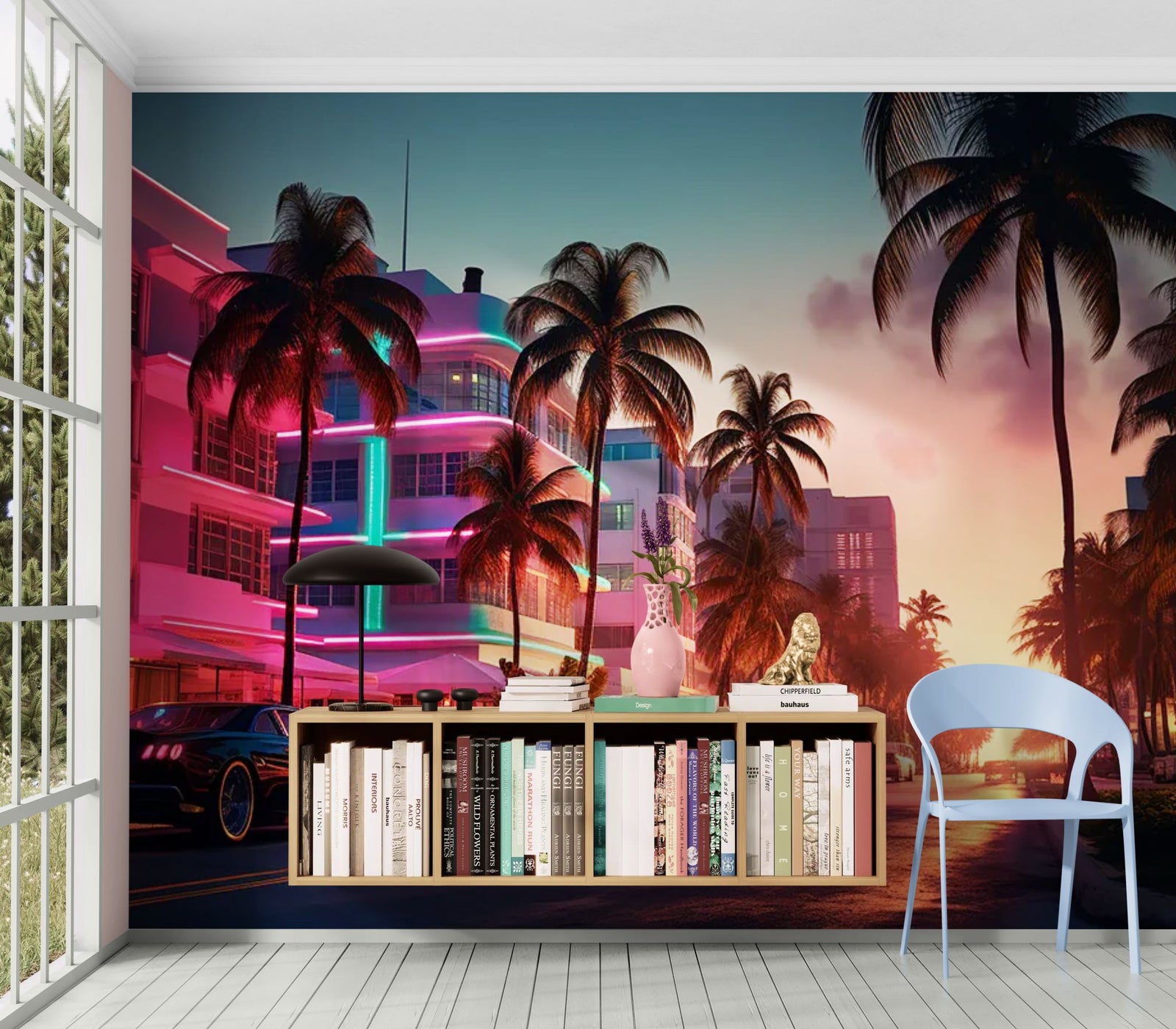 Papier Peint Miami Sunset - Ocean Drive Rétro Néon