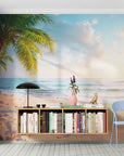 Papier Peint Plage - Aube Sable Blanc & Cocotiers