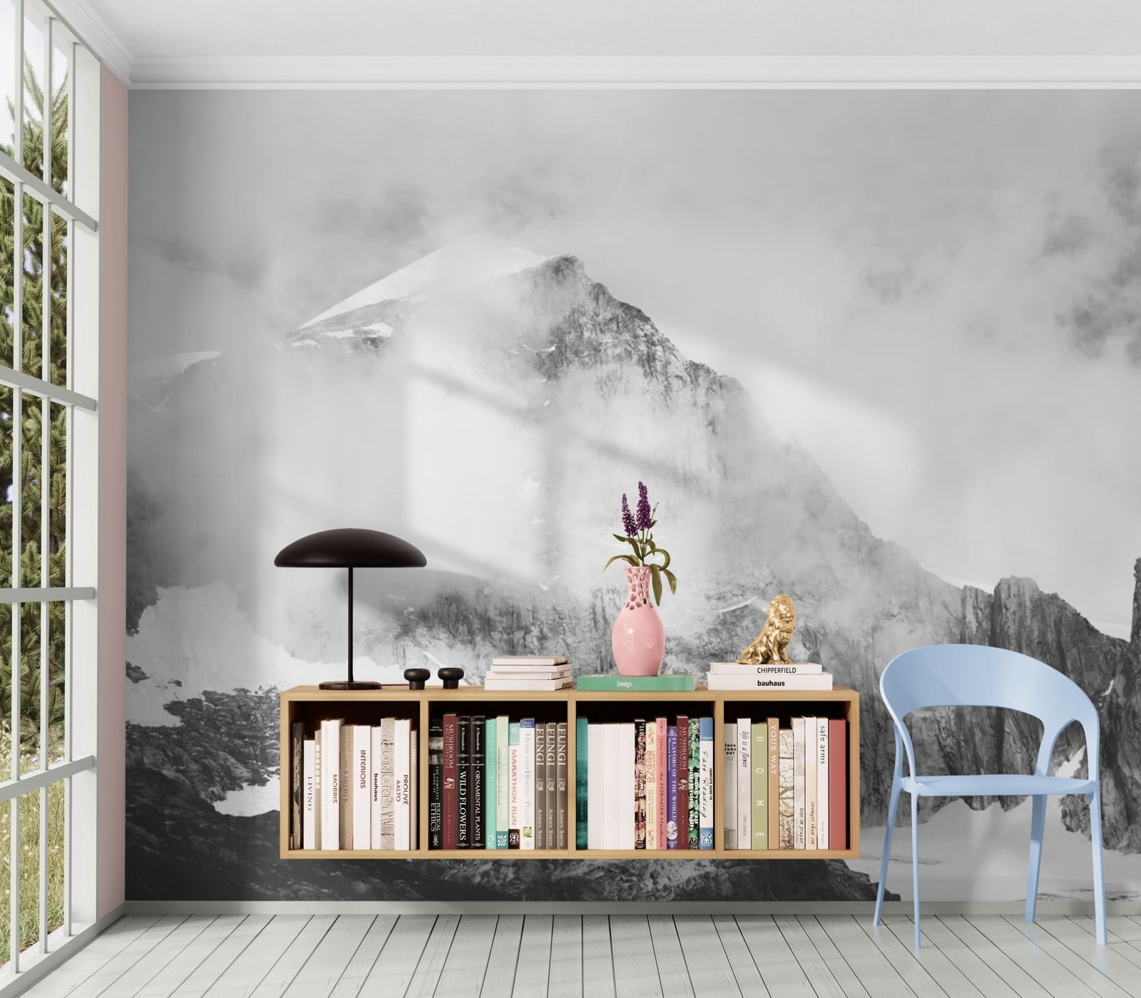 Papier Peint Montagne Noir & Blanc - Sommet Dans les Brumes