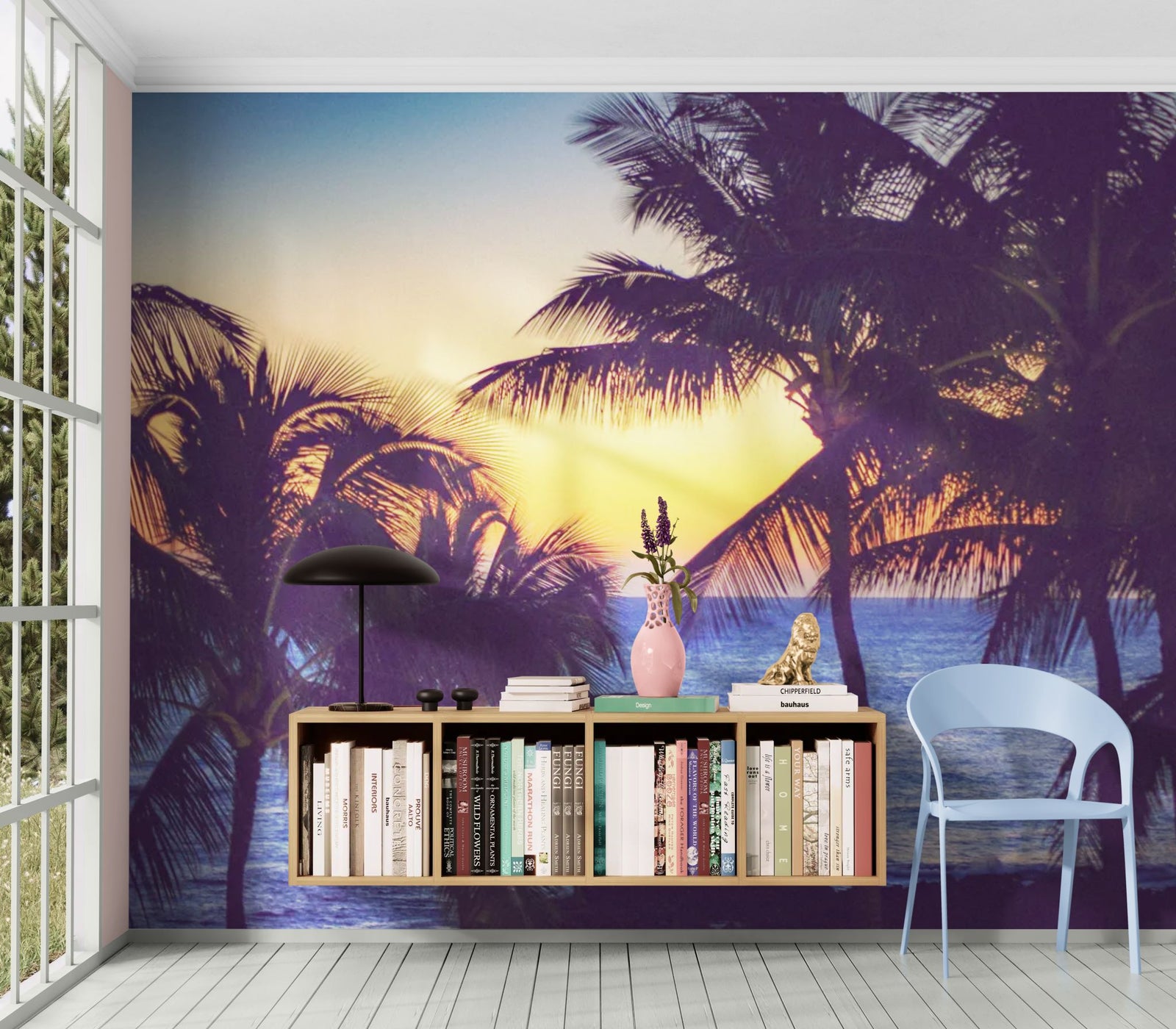 Papier Peint Plage Tropicale - Palmiers au Soleil Couchant