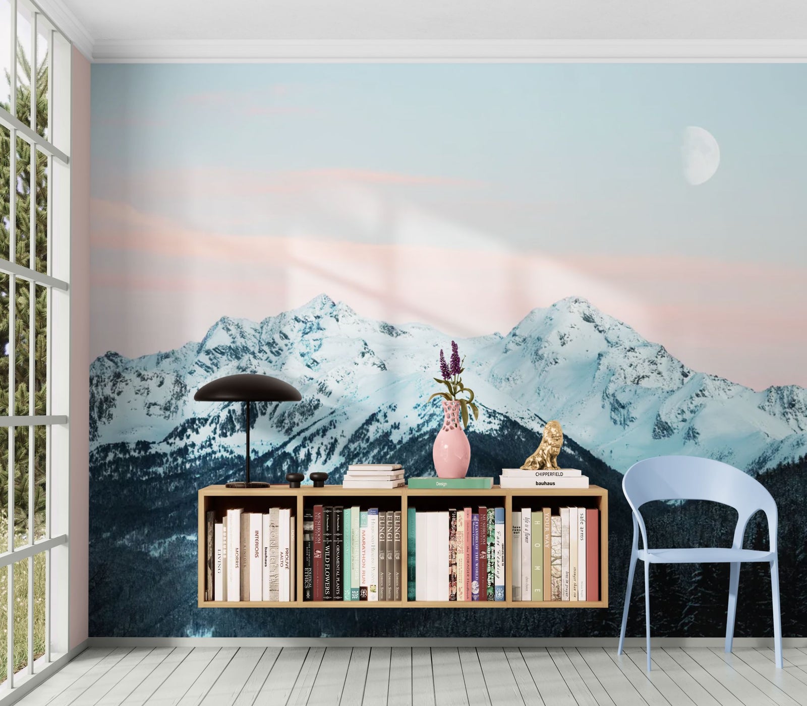 Papier Peint Montagne - Chaîne de Sommets sous la Lune