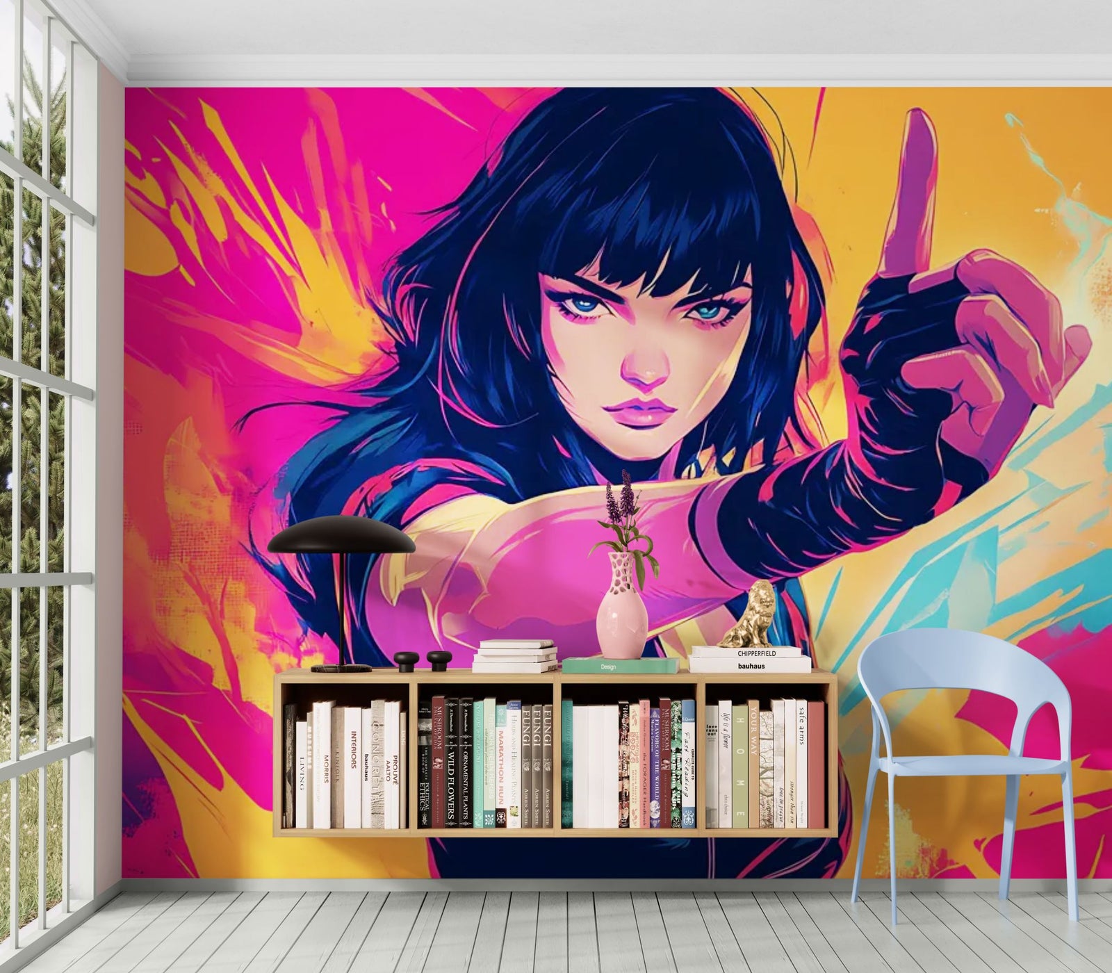 Papier Peint Gaming - Guerrière Néon Art Digital