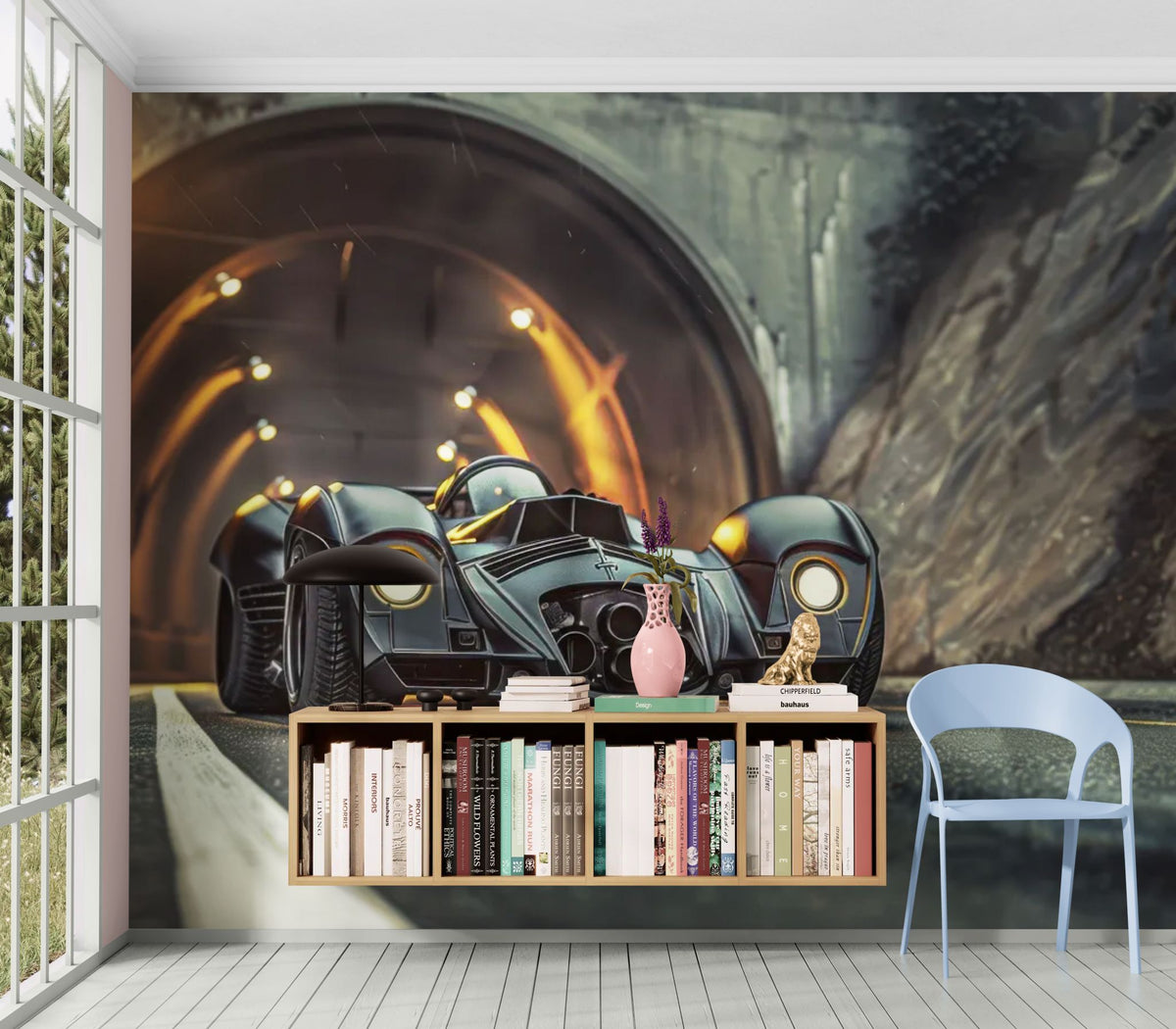 Papier peint voitures - Voiture de sport dans un tunnel illuminé