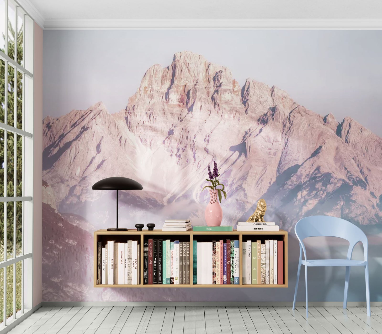 Papier Peint Montagne - Sommets Rosés dans les Nuages