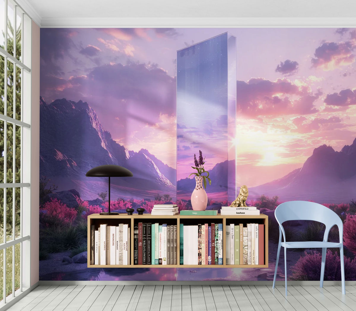 Fantastic wallpaper - Monolith in the middle of a mountain landscape