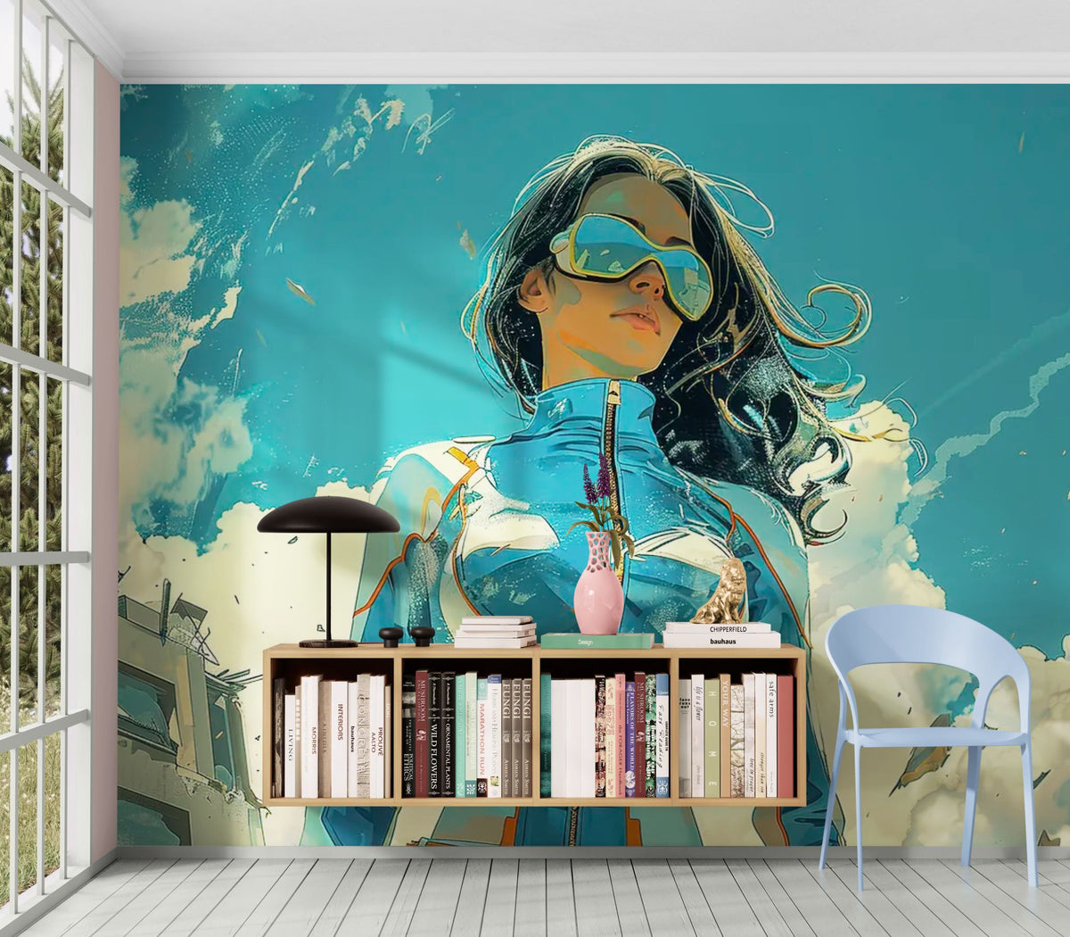 Tapete mit Illustration – Futuristische Heldin