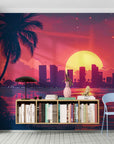 Papier Peint Tropical Sunset - Skyline Miami Mood