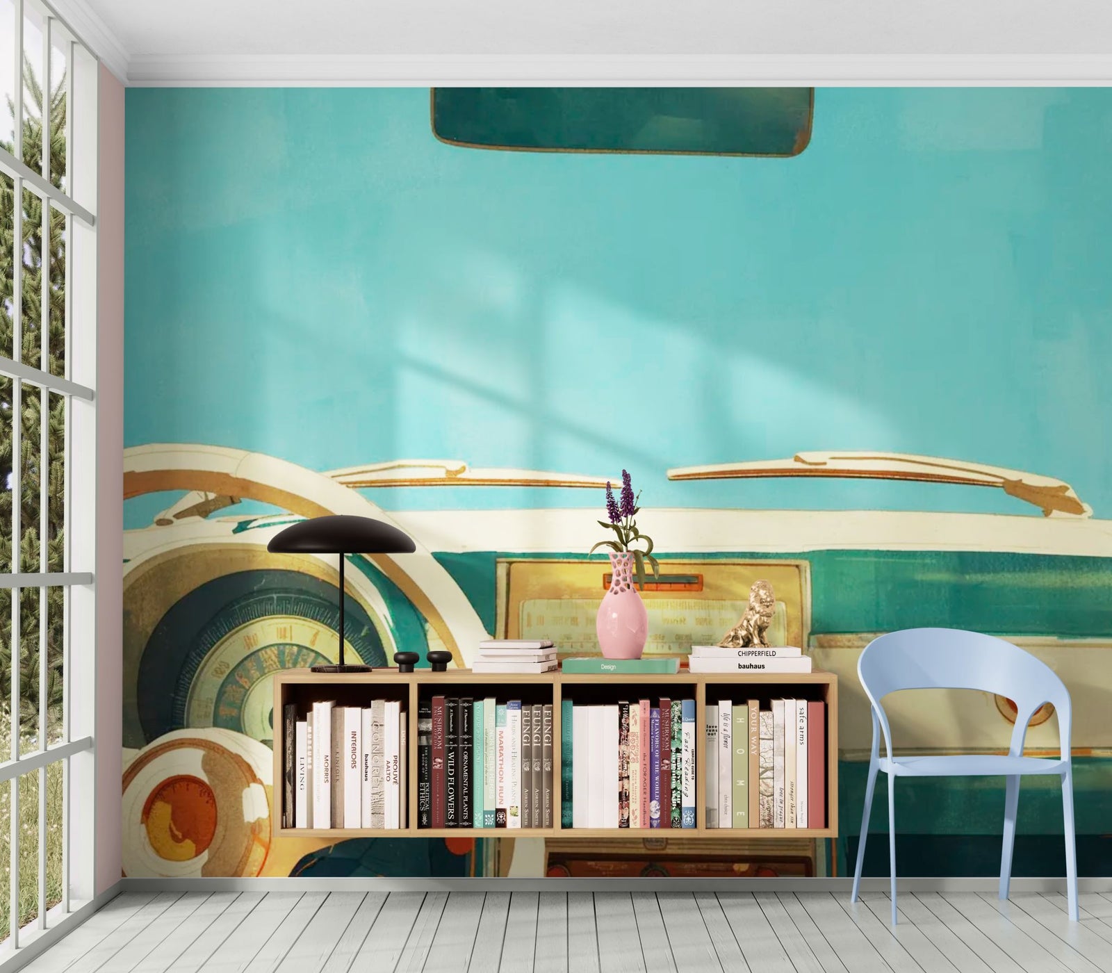 Papier Peint Vintage Voiture - Dashboard Rétro Bleu