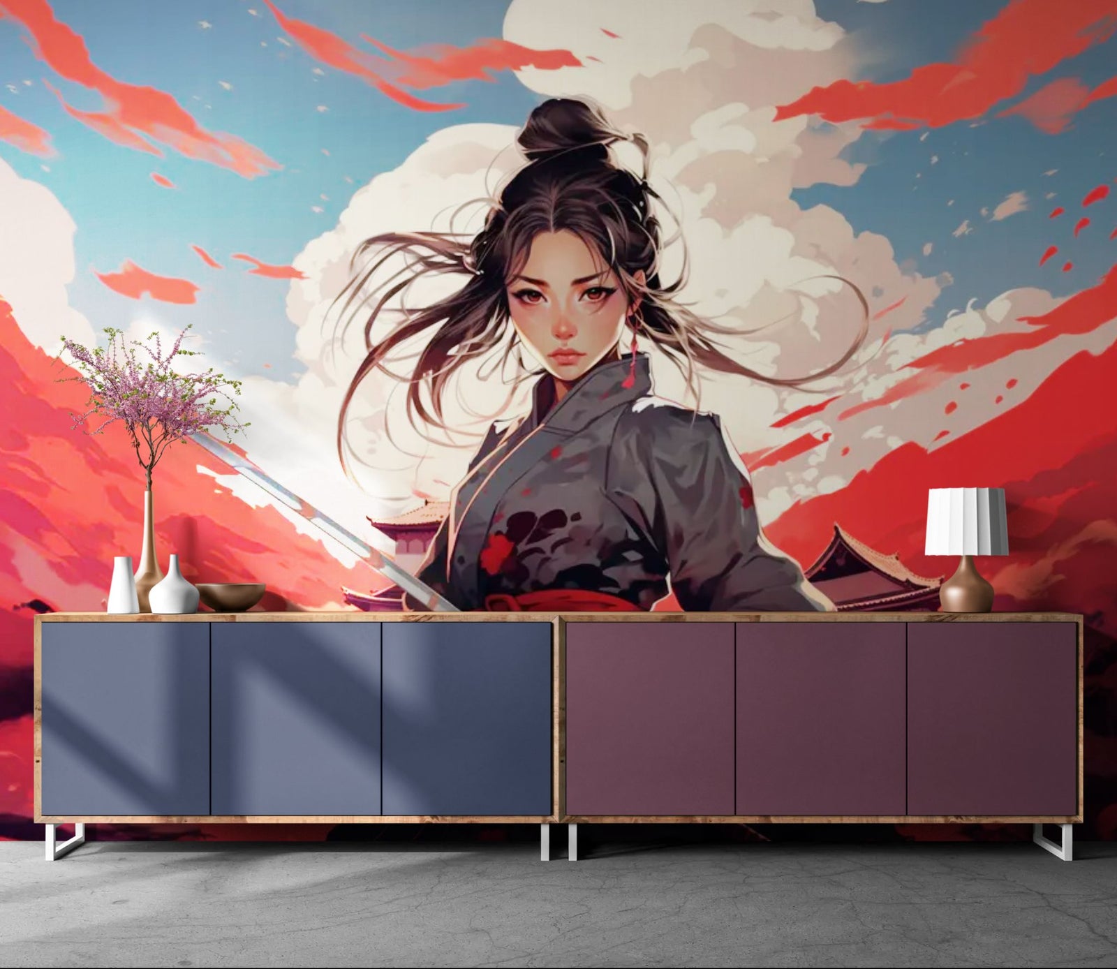 papier peint japonais - samouraï écarlate