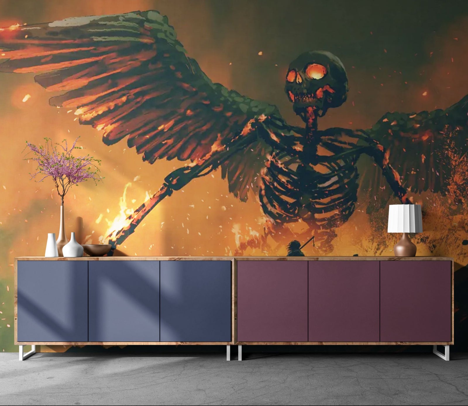 Papier Peint Dark Fantasy - Ange Squelette Infernal