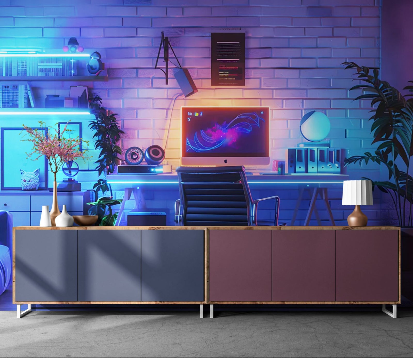 Papier Peint Gaming - Bureau RGB Futuriste