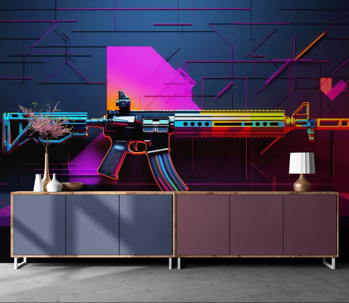 Tapete mit Illustration – Mehrfarbiges Gewehr