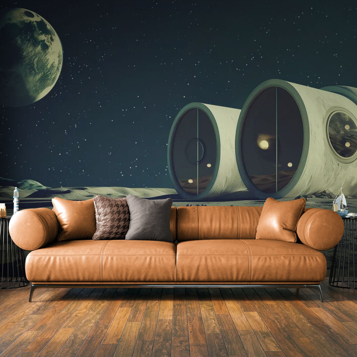 Papier peint espace - Habitations futuristes sur la Lune