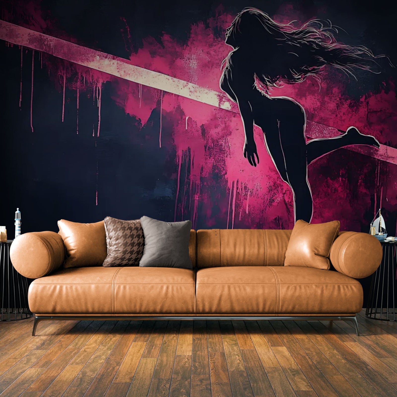 Papier Peint Pop Art - Silhouette Rose Néon