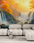 Papier peint Paysage – Cascades en forêt automnale dorée