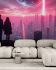 Science fiction wallpaper – Futuristic city with neon and red lasers