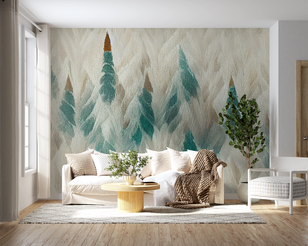 Papier peint nature - herbes de la pampa et pointes turquoise