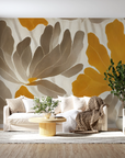 Papier peint fleuri - grands pétales abstraits marron et or