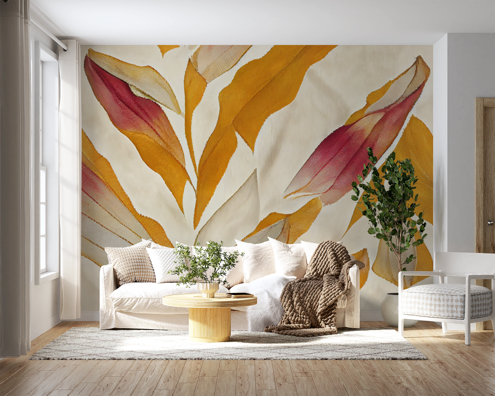 Papier peint nature - grandes feuilles d'automne rousses