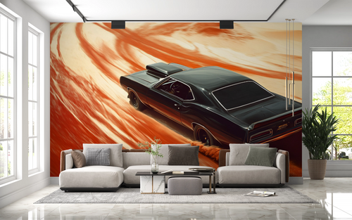 Car wallpaper - black sports coupe on orange track