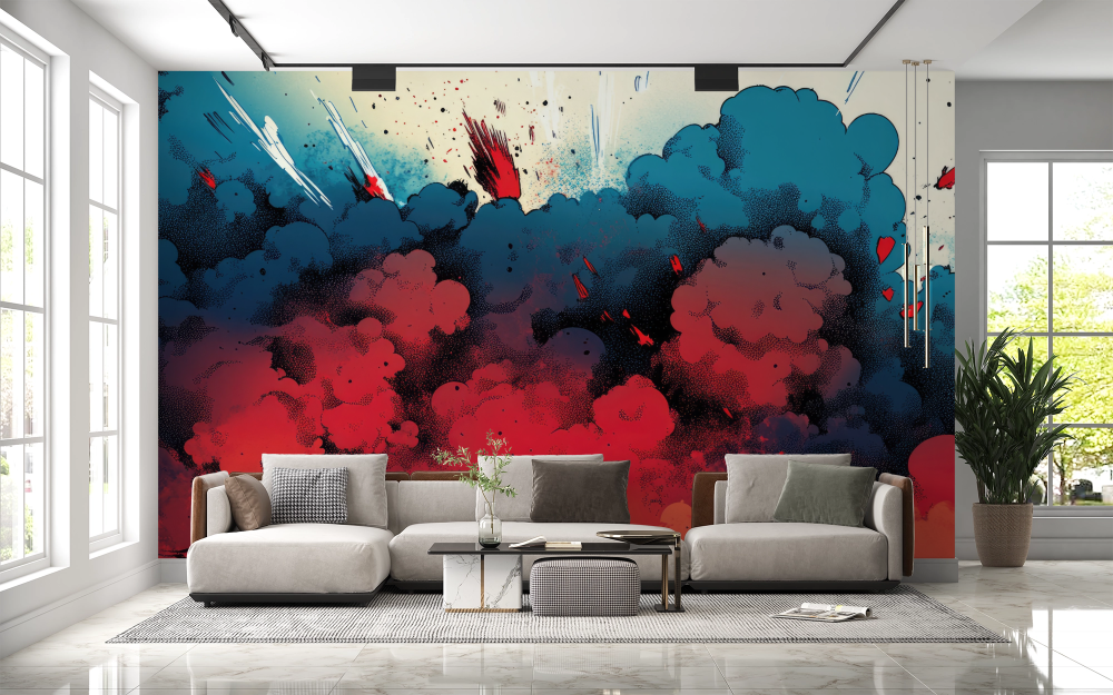 Papier peint pop art - nuage de fumée colorée style bd