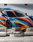 Papier peint voitures - voiture de course multicolore sur piste