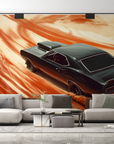 Papier peint voitures - coupé sport noir sur piste orange